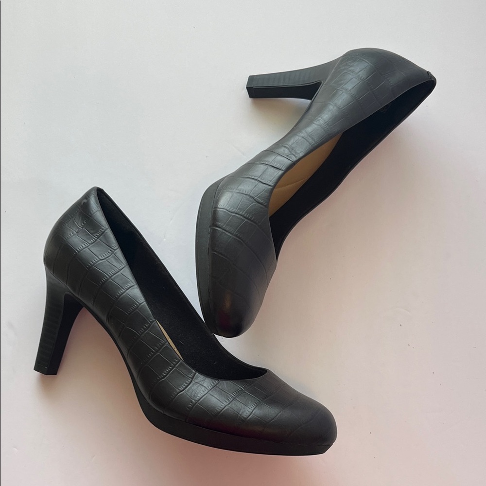 Clarks Black Croc-Embossed Heels